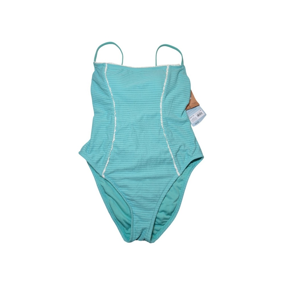 ⭐D1 Women's Ruffle Trim High Leg One‎ Piece Swimsuit-Shade & Shore Turquoise - L